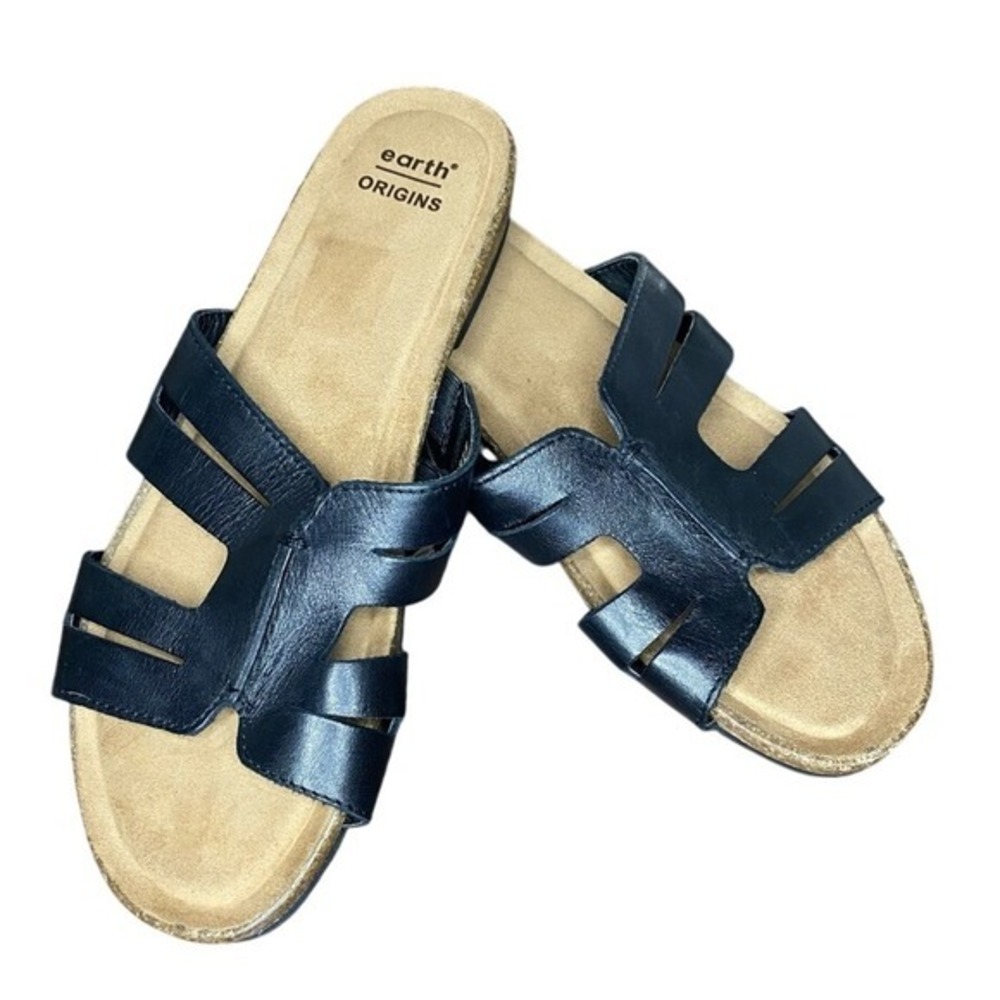 Earth Origins Black Leather Women's Sandals Slides Classy Versatile SZ 8